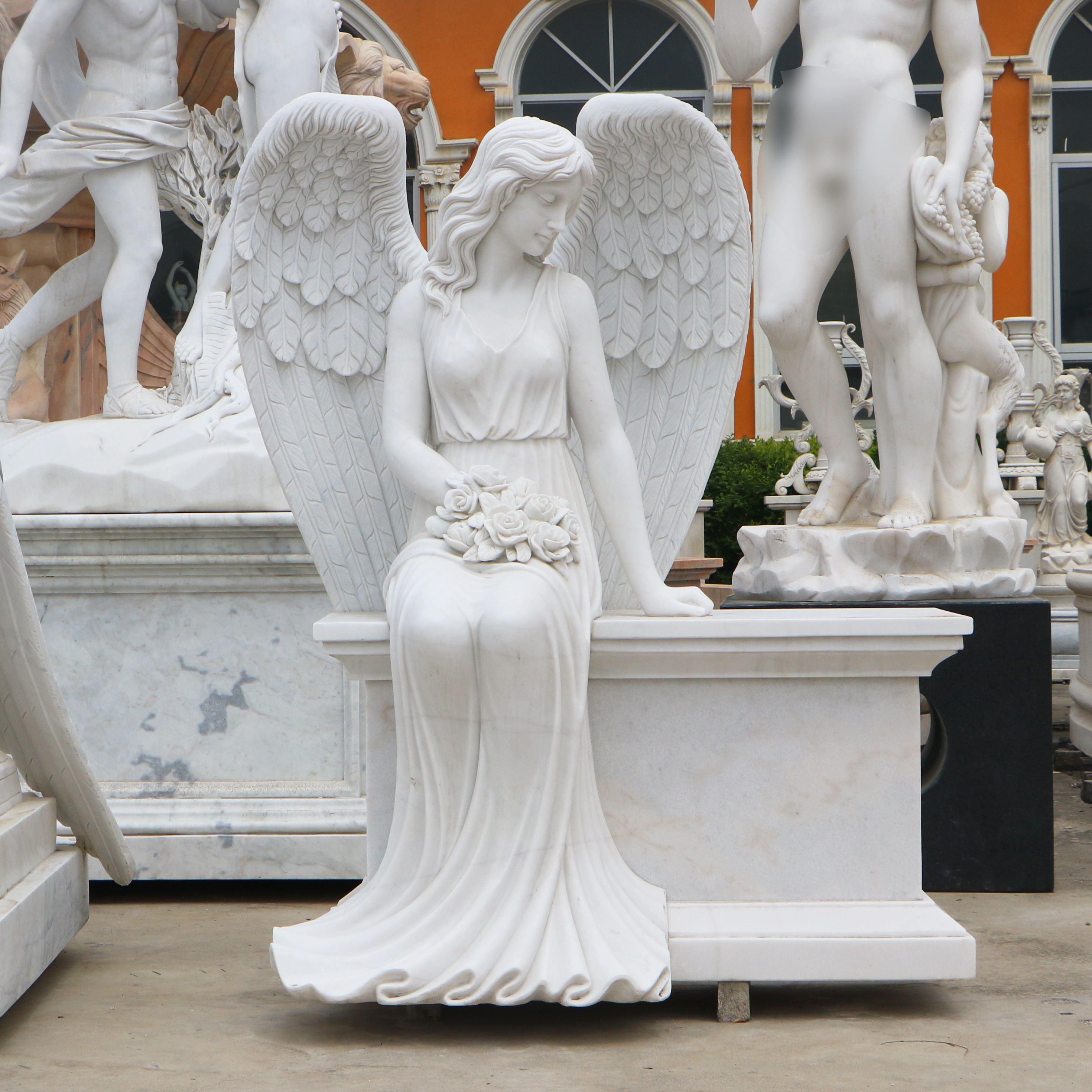 Hand carved cheap white marble weeping angel monument tombstone price