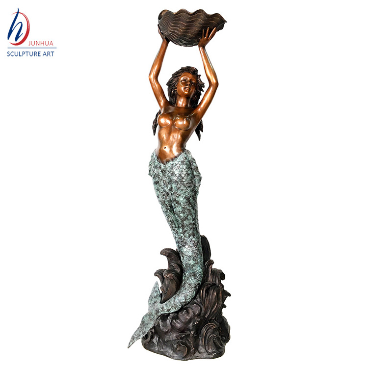 Garden Decoration Hand Made Life Size Bronze Mermaid Statue With Dolphin