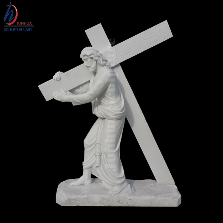 White marble Crucifix sculpture Jesus on cross statue