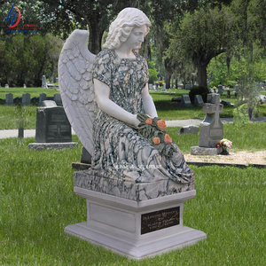 Hand Carved Natural White Marble Angel Tombstone and Monument Wholesale