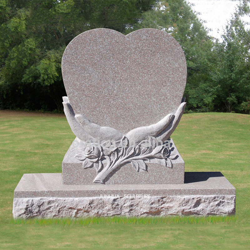 Cheap cemetery single hear shaped pink granite headstone wholesale