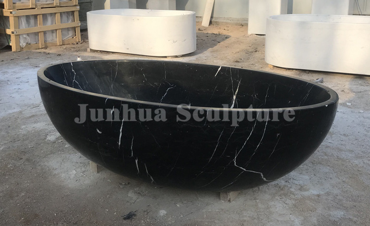 Factory sale Handmade Indoor Classic Solid Black Marble Natural Stone Bathtub With White Veins cheap