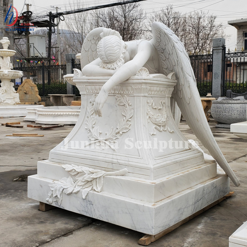 Hand Carved Natural White Marble Angel Tombstone and Monument Wholesale