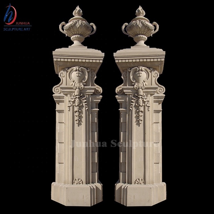 Elegant White Marble Square Gate Pillar Design For Sale