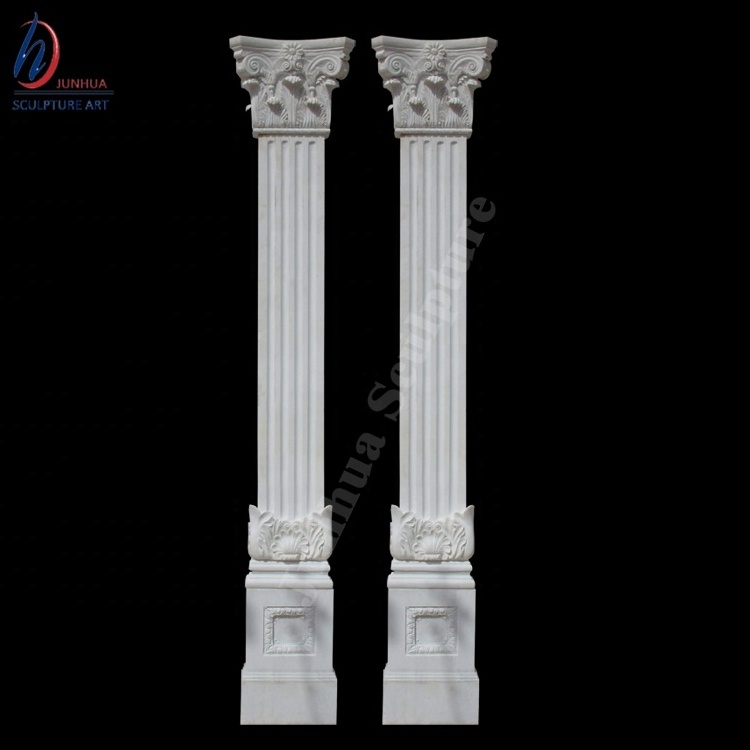 Elegant White Marble Square Gate Pillar Design For Sale