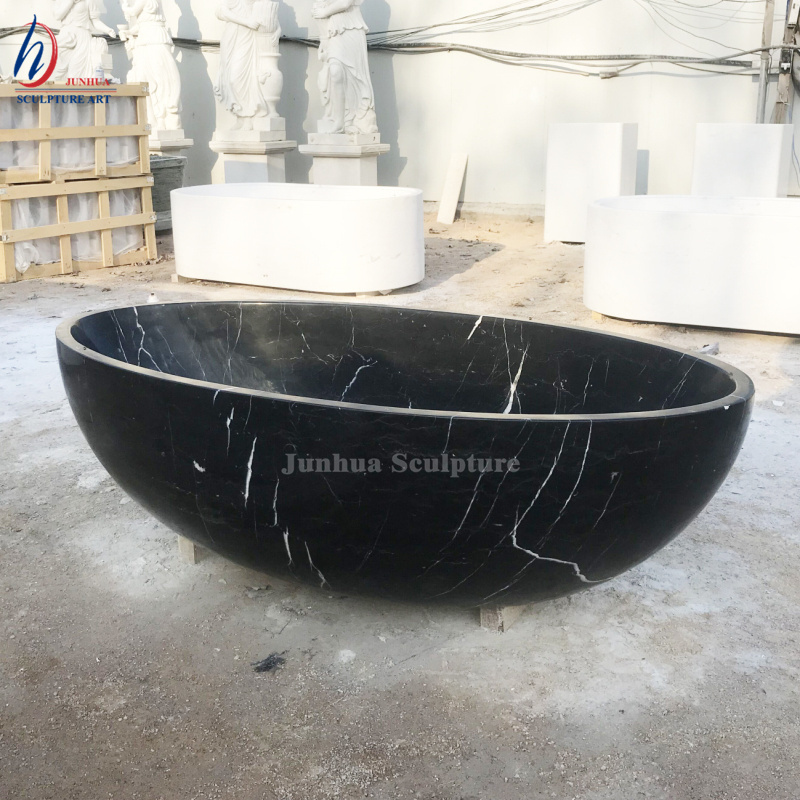 Factory sale Handmade Indoor Classic Solid Black Marble Natural Stone Bathtub With White Veins cheap