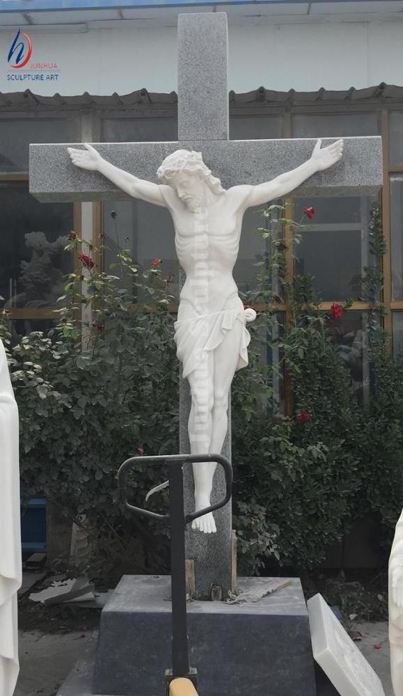 White marble Crucifix sculpture Jesus on cross statue