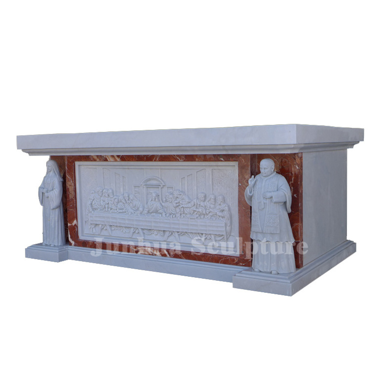 Chinese Large Hand Carved Modern Praying White Marble Church Altar