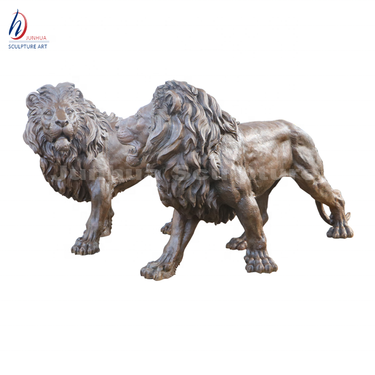 Large Outdoor Metal Bronze Squat Lion Sculptures For Sale