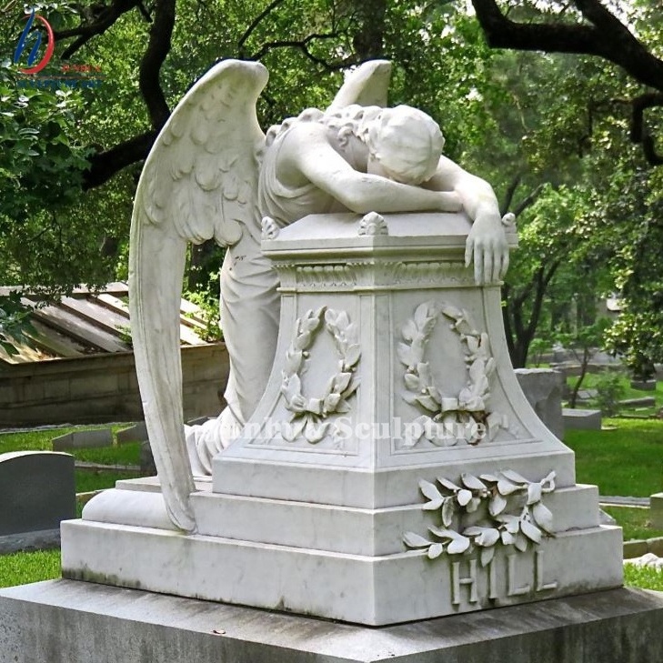 Hand carved cheap white marble weeping angel monument tombstone price