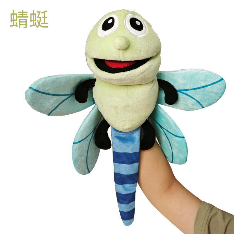 QH 40cm Cartoon Insects Series Moveable Mouth Plush Hand Puppets Stuffed Animal Soft Bee Ant Ladybird Plush Hand Puppet Kids Toy