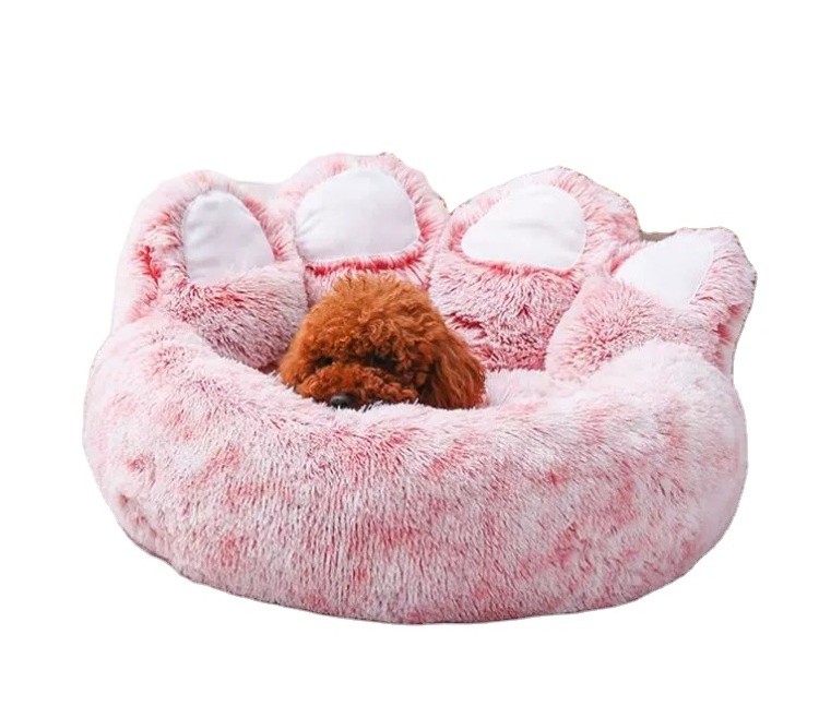 Winter Warm Luxury Comfortable Round Washable Pet Bear Paw Shape nest Soft Long Plush Pet Cat Dog nest