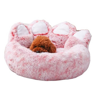 Winter Warm Luxury Comfortable Round Washable Pet Bear Paw Shape nest Soft Long Plush Pet Cat Dog nest