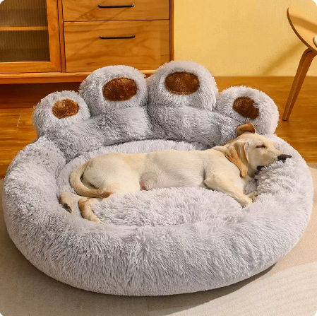 Winter Warm Luxury Comfortable Round Washable Pet Bear Paw Shape nest Soft Long Plush Pet Cat Dog nest