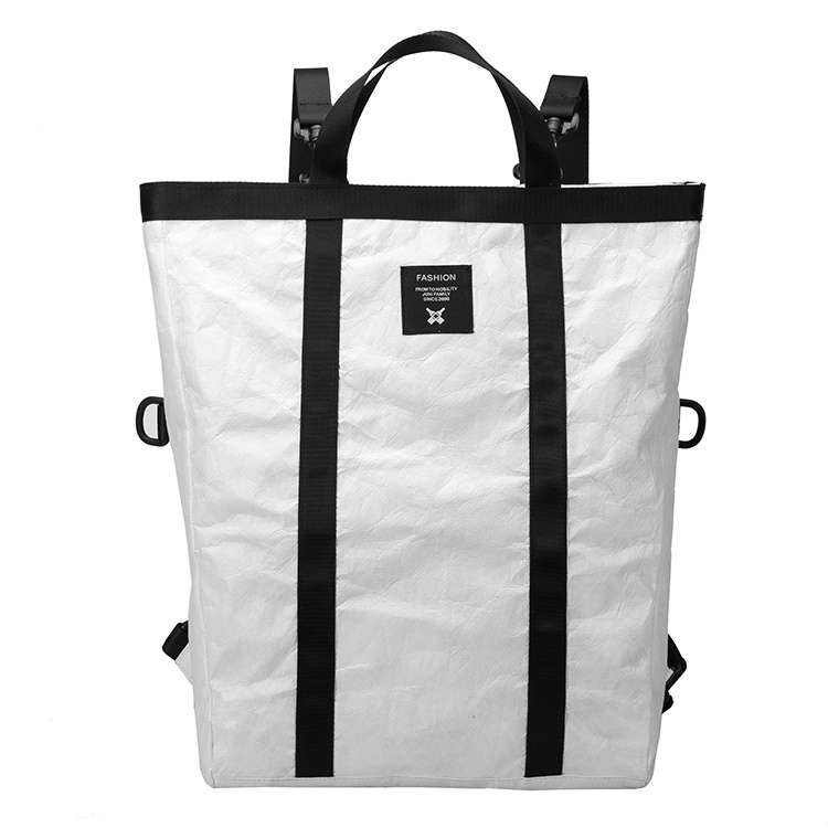 BSCI Factory hot sale fashion waterproof lightweight paper bag backpack environmentally friendly dupont paper mochila bag