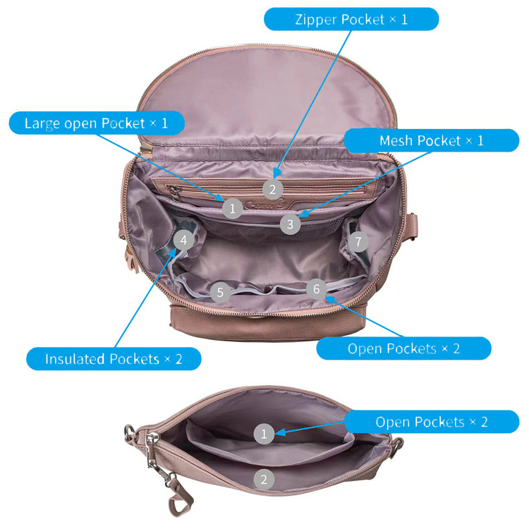 Customized Waterproof Maternity Baby Changing Bag Mummy Nappy Bags disposal Pink vegan leather diaper bags backpack