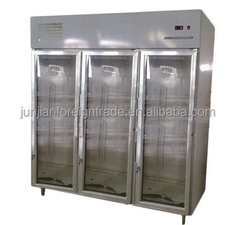 1590L guangzhou manufacturer air-cooled display vertical commercial glass freezer 3 door