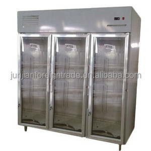 1590L guangzhou manufacturer air-cooled display vertical commercial glass freezer 3 door