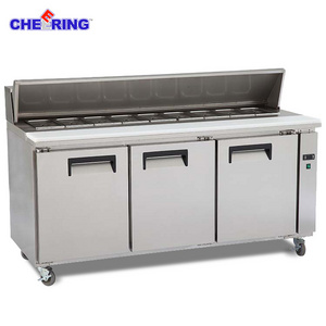 Hot sale Kitchen Equipment 3 Door Stainless Steel Refrigerator Prep Table fridge pizza counter chiller