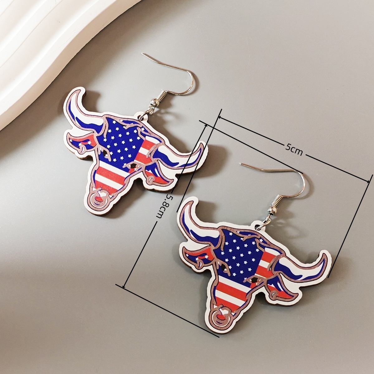 New popular Independence Day earrings Red white Blue striped print wooden earrings in the color of the flag