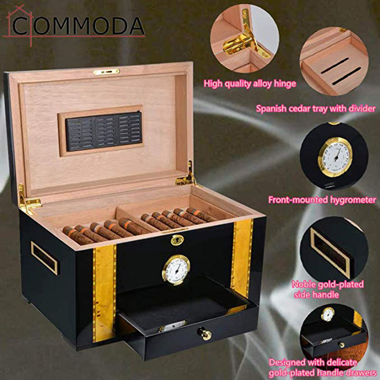 Front Mounted Hygrometer And Humidifier Desktop Cigar Humidor