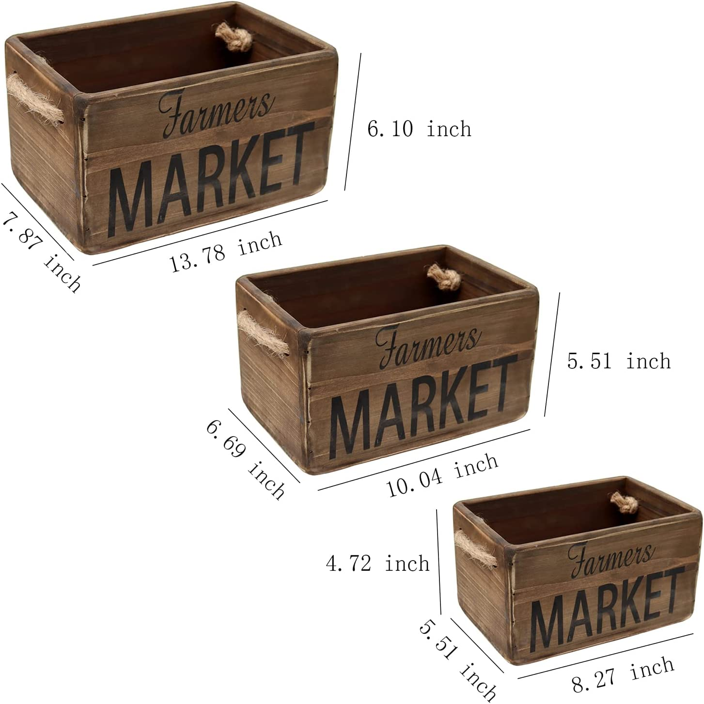 JUNJI Set of 3 Nesting Wooden Crates Home Decor Wall Mounted Wooden Basket Storage Crate