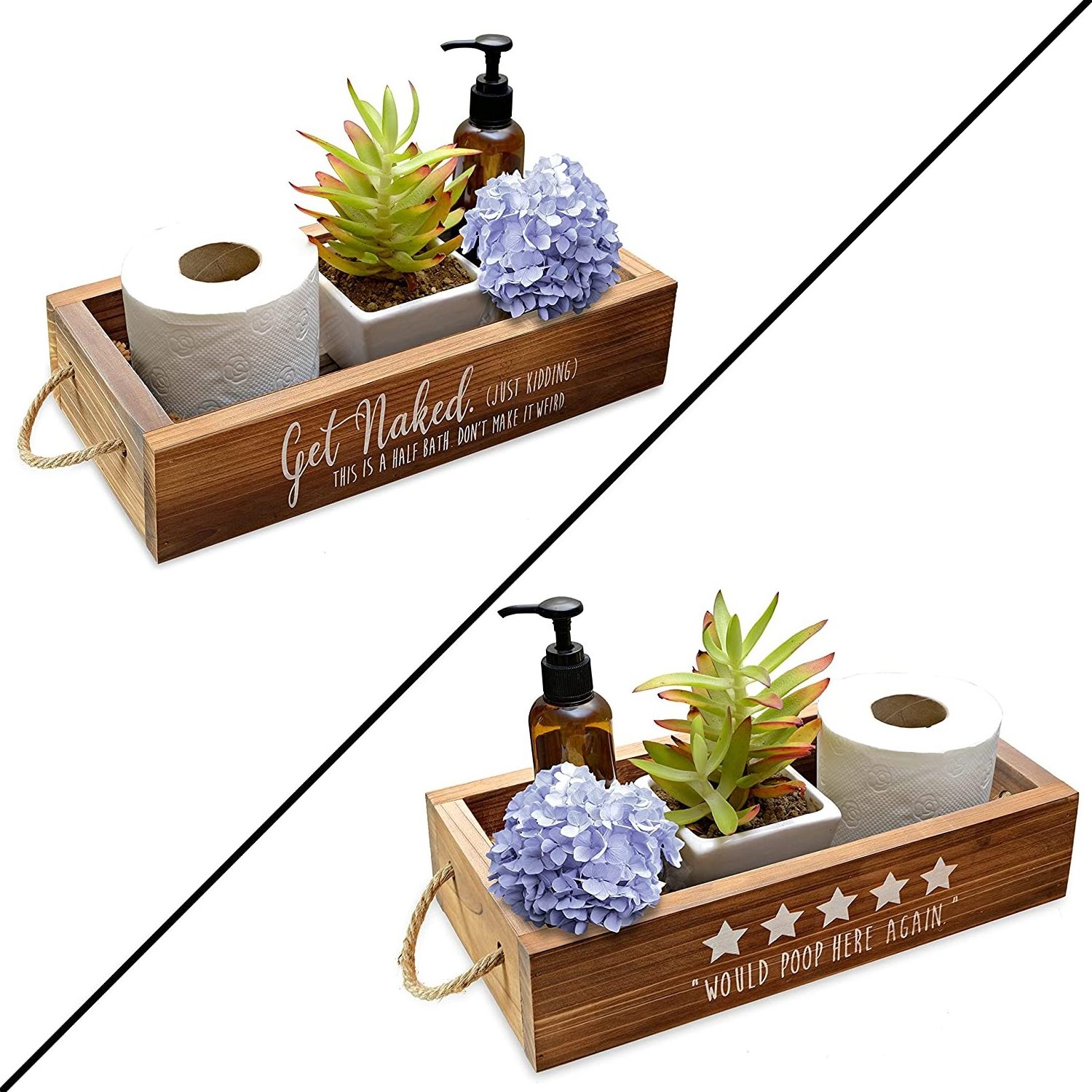 2 Sides with Funny Sayings Rustic Home Decor Wooden Toilet Paper Holder with 2 Sides Funny Sign Sayings