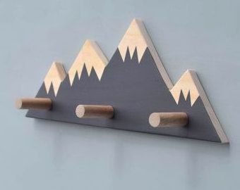 JUNJI Mountain Peak Wall hooks Woodland Nursery Decor  Rustic Wood Decor Mountain Wall Hook