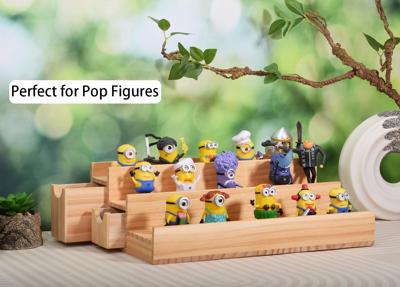 3 Tier Display Risers Stand Wood Perfume Stand Organizer with Drawer Men Funko Pop Figure Wood Display Stand