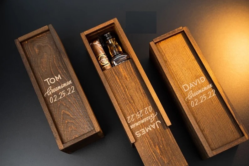 JUNJI Personalized Customized Handmade Wooden Gift Sets Wine Box For Man Single Wine Bottle Wood Storage Cigar Gift Case