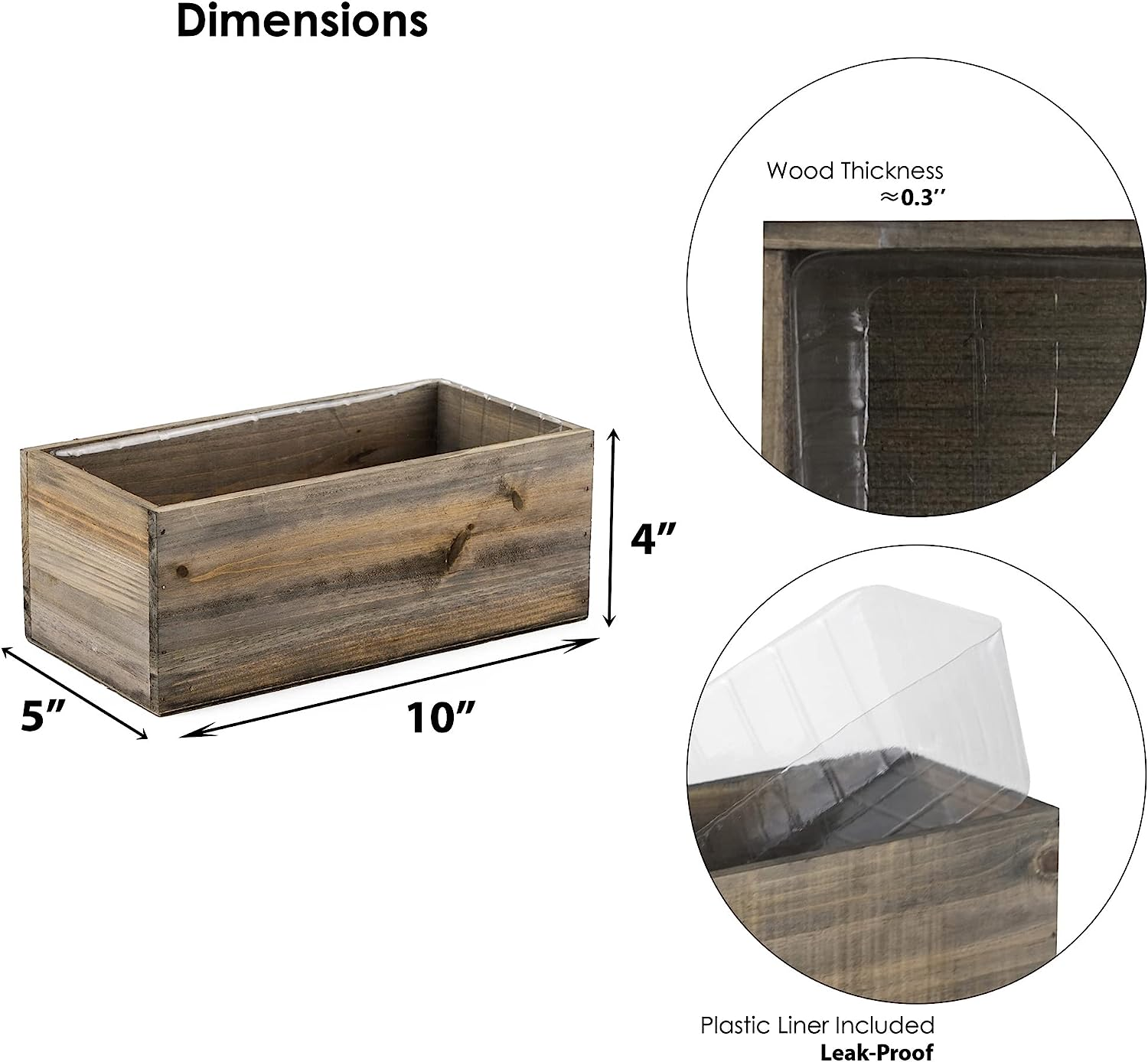 Wood Natural Brown Wood Rectangle Planter Box with Removable Plastic Liner  Creative Pot Storage Flower Basket