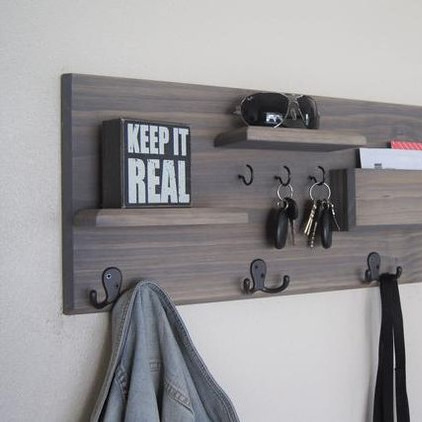 JUNJI Rustic Wood Key Holder for Wall and Mail Shelf Unique and Industrial Home Decor Wooden Entryway Organizer Holder Rack