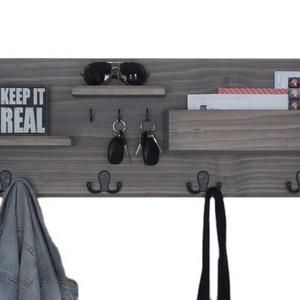 JUNJI Rustic Wood Key Holder for Wall and Mail Shelf Unique and Industrial Home Decor Wooden Entryway Organizer Holder Rack