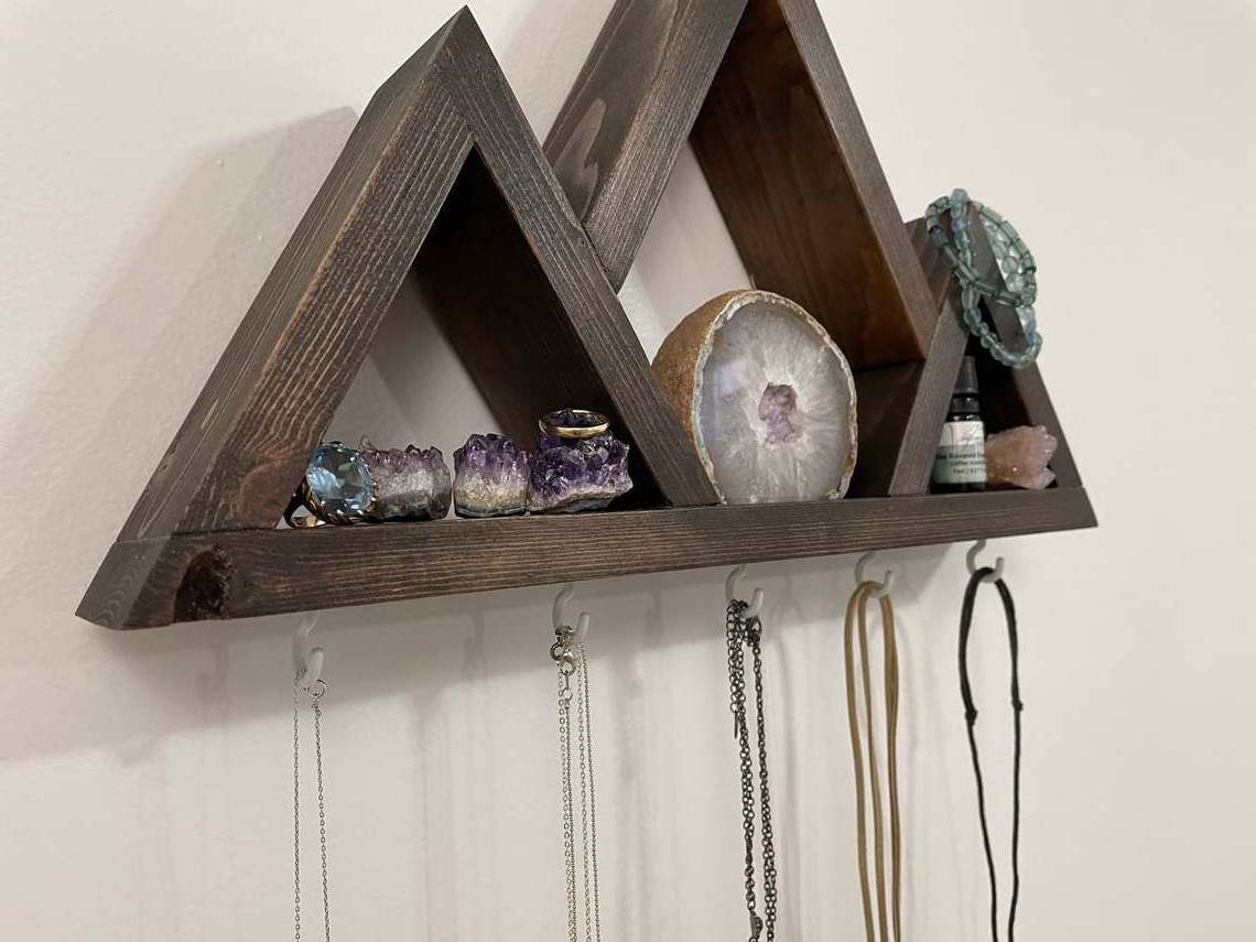 Entryway wall shelf wooden Wall Wooden Mountain Shelf Organizer Key Holder Large Mountain Coat Rack and Key Organizer