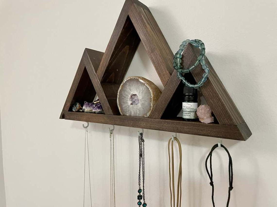 Entryway wall shelf wooden Wall Wooden Mountain Shelf Organizer Key Holder Large Mountain Coat Rack and Key Organizer