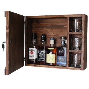 JUNJI Home Decor Wood Wall Mounted Mini Bar Door Wooden Bar Liquor Cabinet with Lock Father's Day Gift