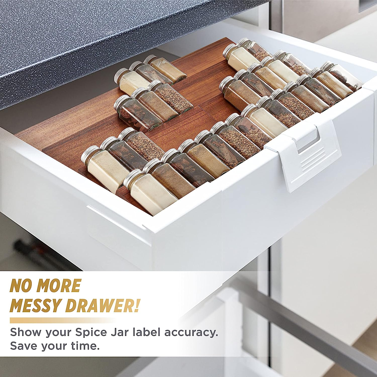 Acacia Spice Rack Organizer for Drawer Wooden Tray Spice Racks Organizer for Cabinet Storage Shelf 4 Tier Spice Drawer Organizer