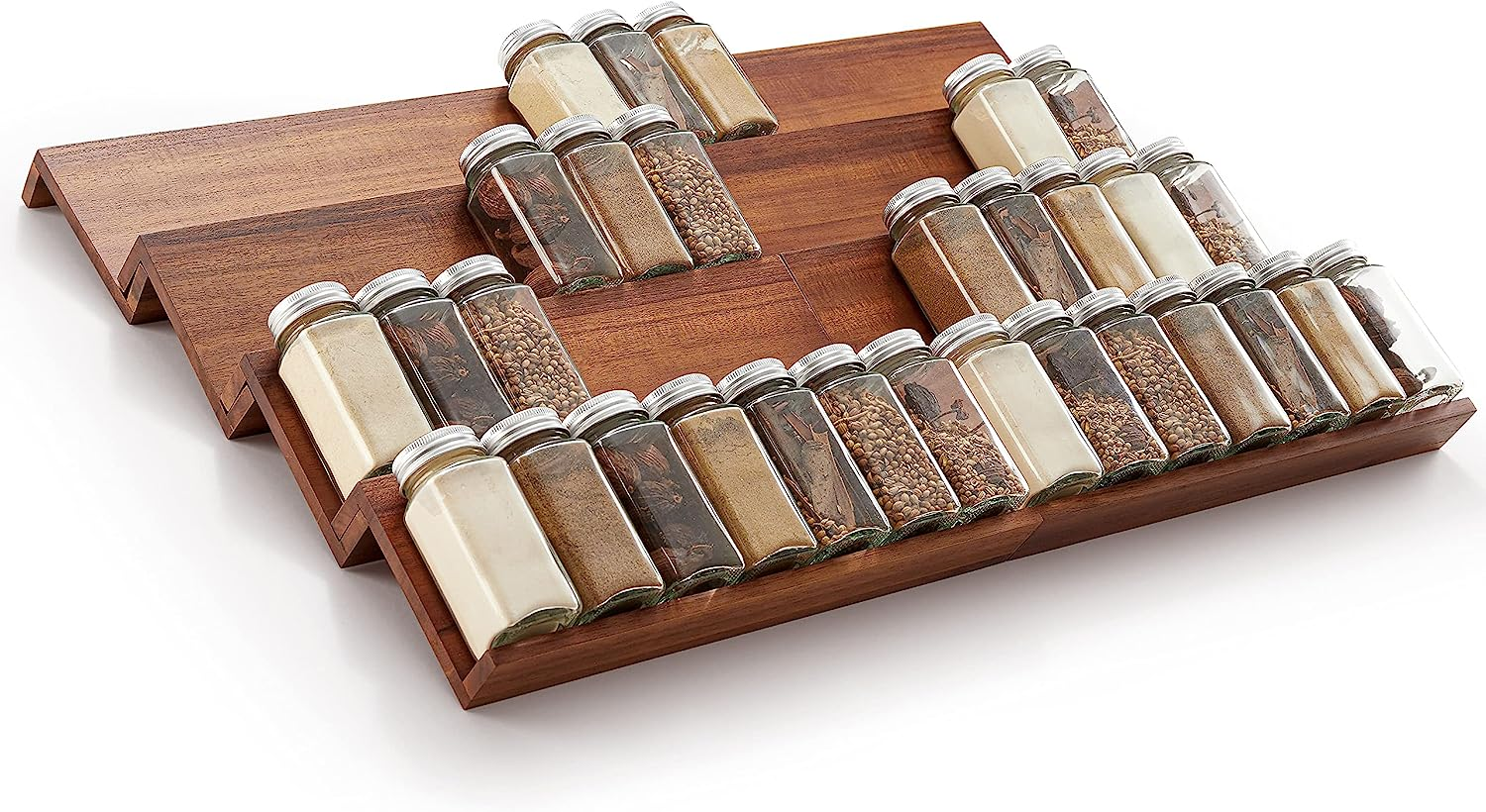 Acacia Spice Rack Organizer for Drawer Wooden Tray Spice Racks Organizer for Cabinet Storage Shelf 4 Tier Spice Drawer Organizer