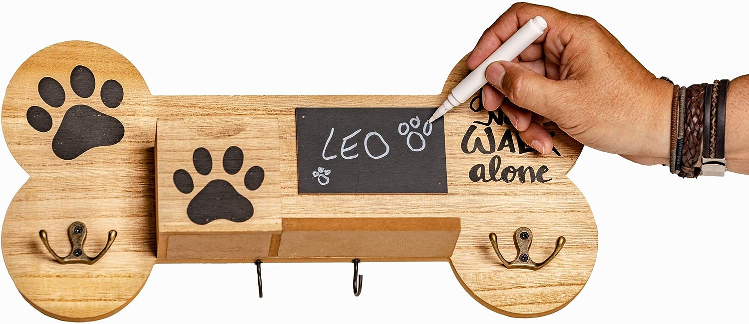 Wood Wall Shelf with 6 Hooks Ideal for Wood Wall Mount Dog Leash Holder Home Decor Wood Dog Poop Bag Holder Coat Rack