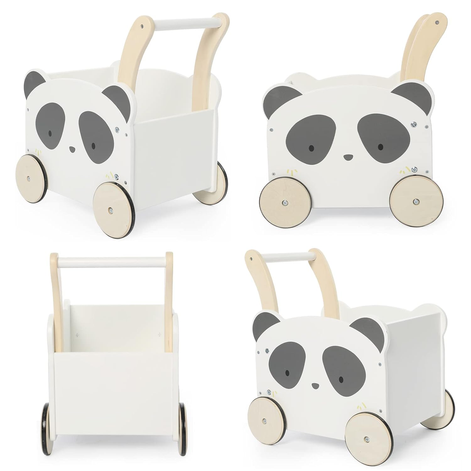 Baby Shower Gift 2-in-1 Toddler Push & Pull Toys Learning Walker Stroller Walker with Wheels Panda Wooden Baby Push Walker