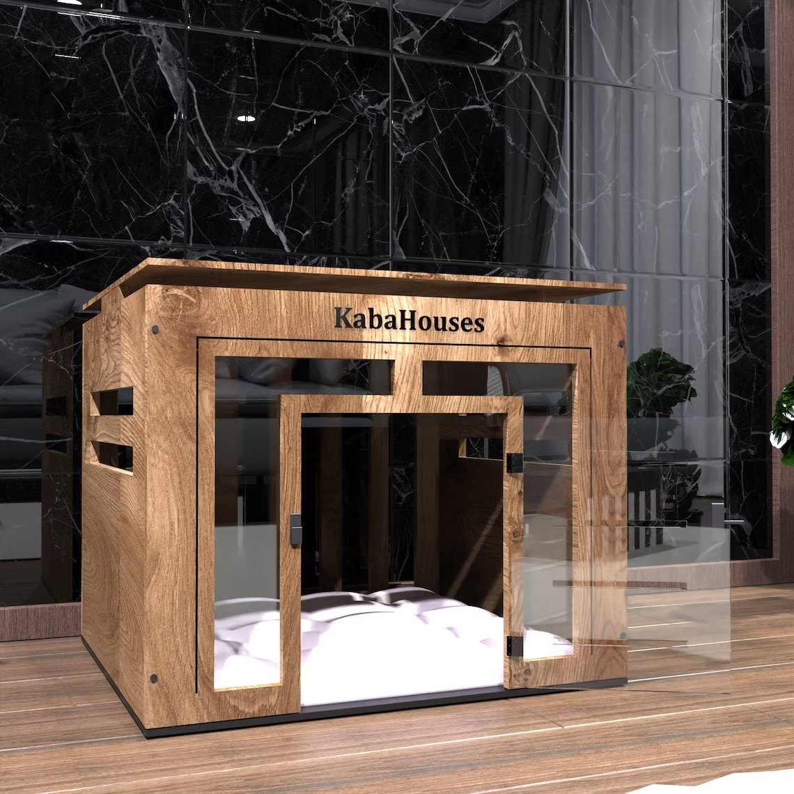 Home Decor Wood Dog Kennel Crate with Acrylic Door Indoor Pet Crate Furniture Bed Modern Wood Dog House