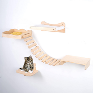 Wood Cat Hammock Perches Wall Mounted Wood Climbing Shelf with Sisal Scratching and Climbing Brid Step Modern Cat Bed