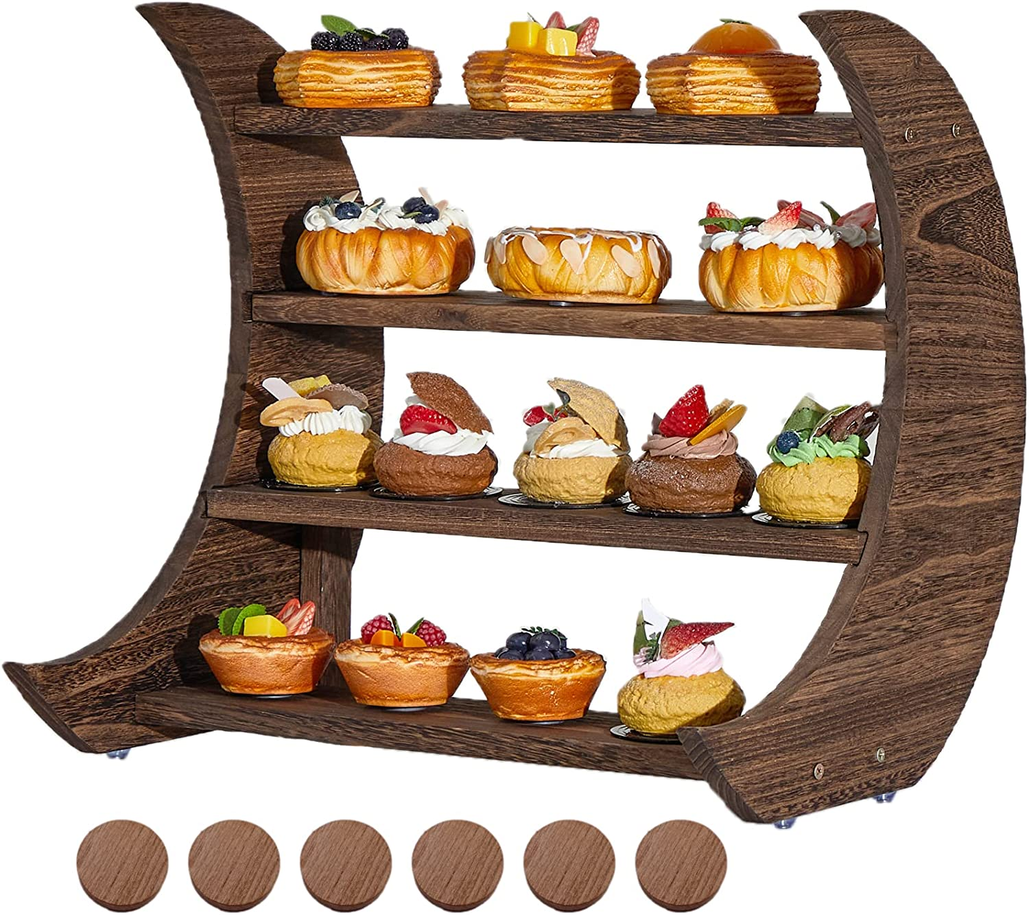 JUNJI Moon Wood Display Cupcake Stand Rustic Risers for Display Ideal Craft Decor Wood Crescent Moon Shelf