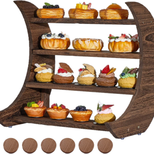 JUNJI Moon Wood Display Cupcake Stand Rustic Risers for Display Ideal Craft Decor Wood Crescent Moon Shelf