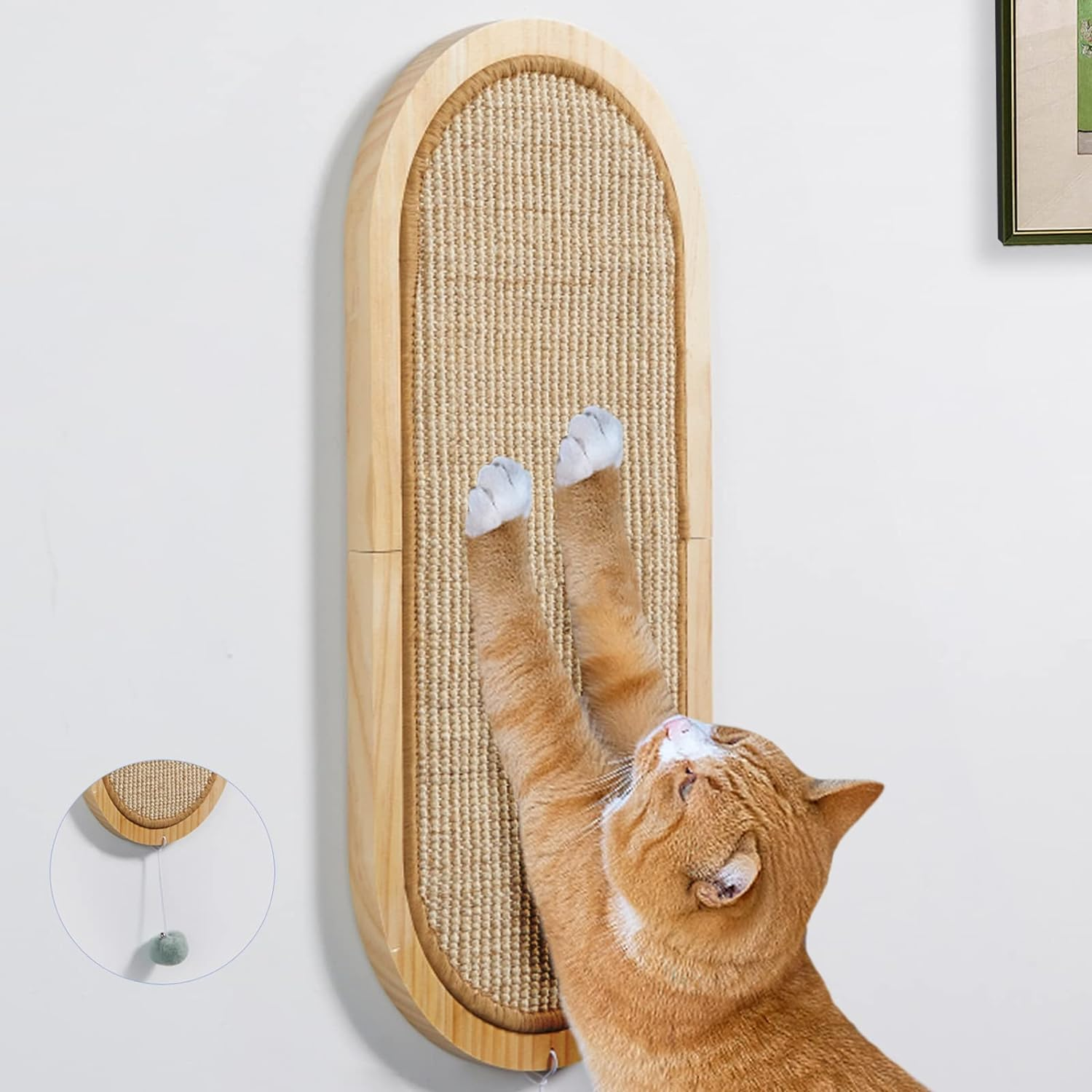 Cat Wall Scratching Post SisalFloor Wall MountCat Scratching wooden Board for Couch Protector Cat Wall Scratcher with Ball Toy