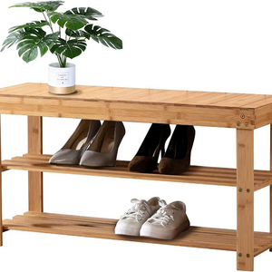 Natural Home Shoe Rack Bench Storage Organizer 3 Tier Rustic Bamboo for Perfect Entryway Bedroom Bathroom Living Room Hallway