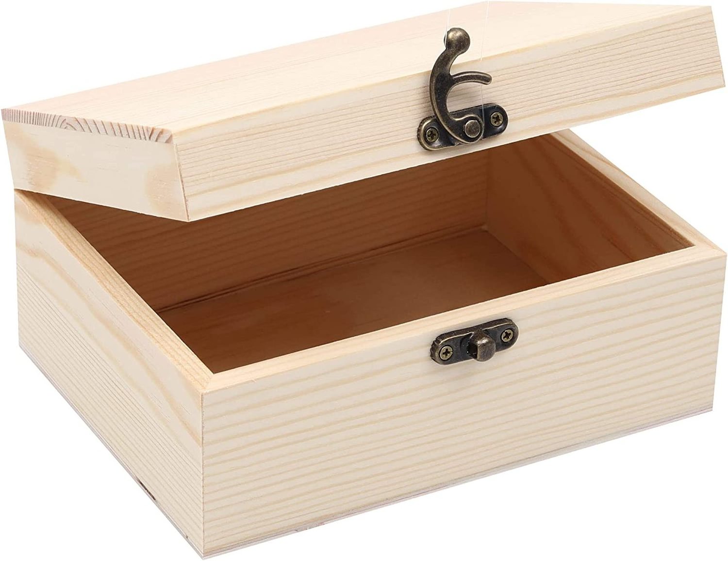 Unfinished Unpainted Wooden Box with Hinged Lid for Crafts DIY Storage Jewelry Plain Pine Box