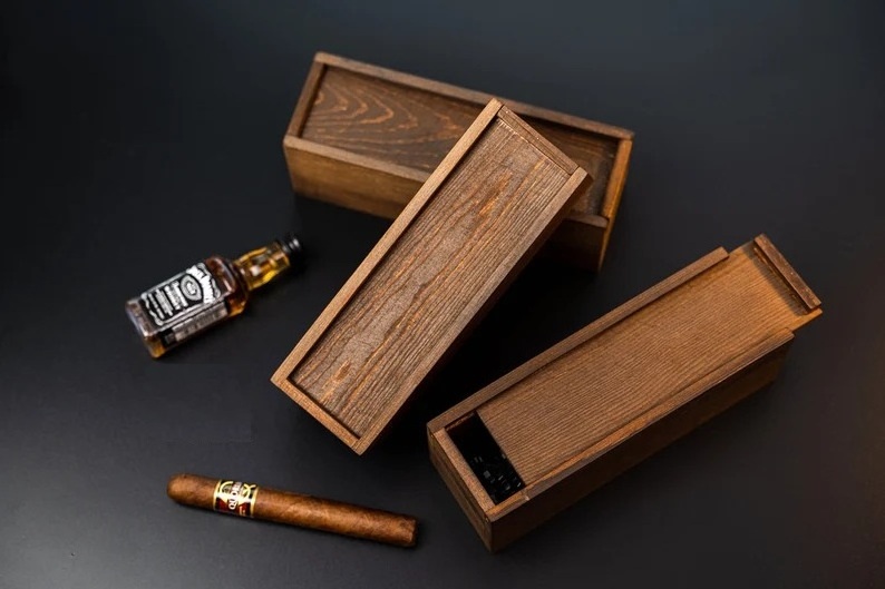 JUNJI Personalized Customized Handmade Wooden Gift Sets Wine Box For Man Single Wine Bottle Wood Storage Cigar Gift Case