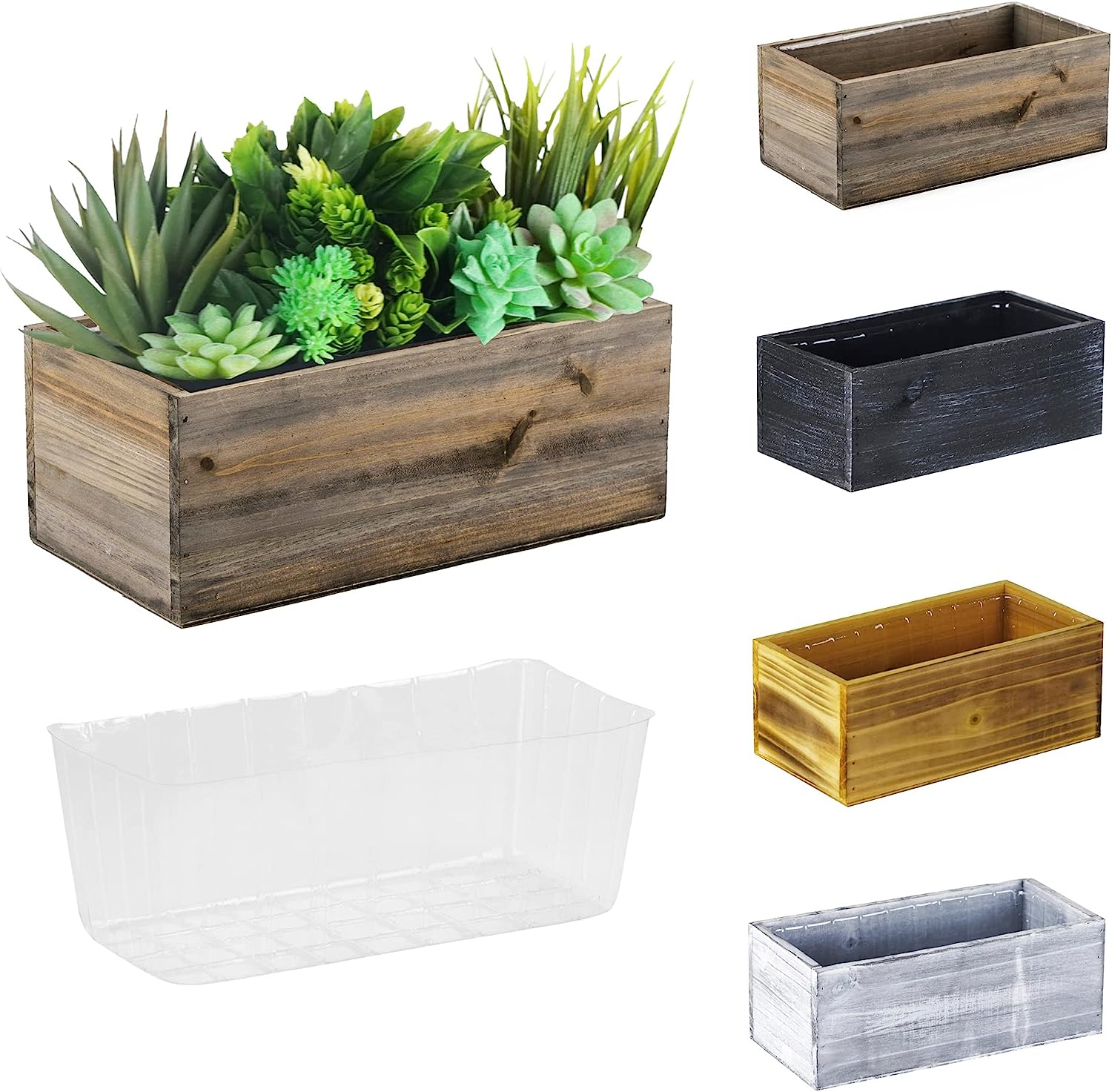 Wood Natural Brown Wood Rectangle Planter Box with Removable Plastic Liner  Creative Pot Storage Flower Basket