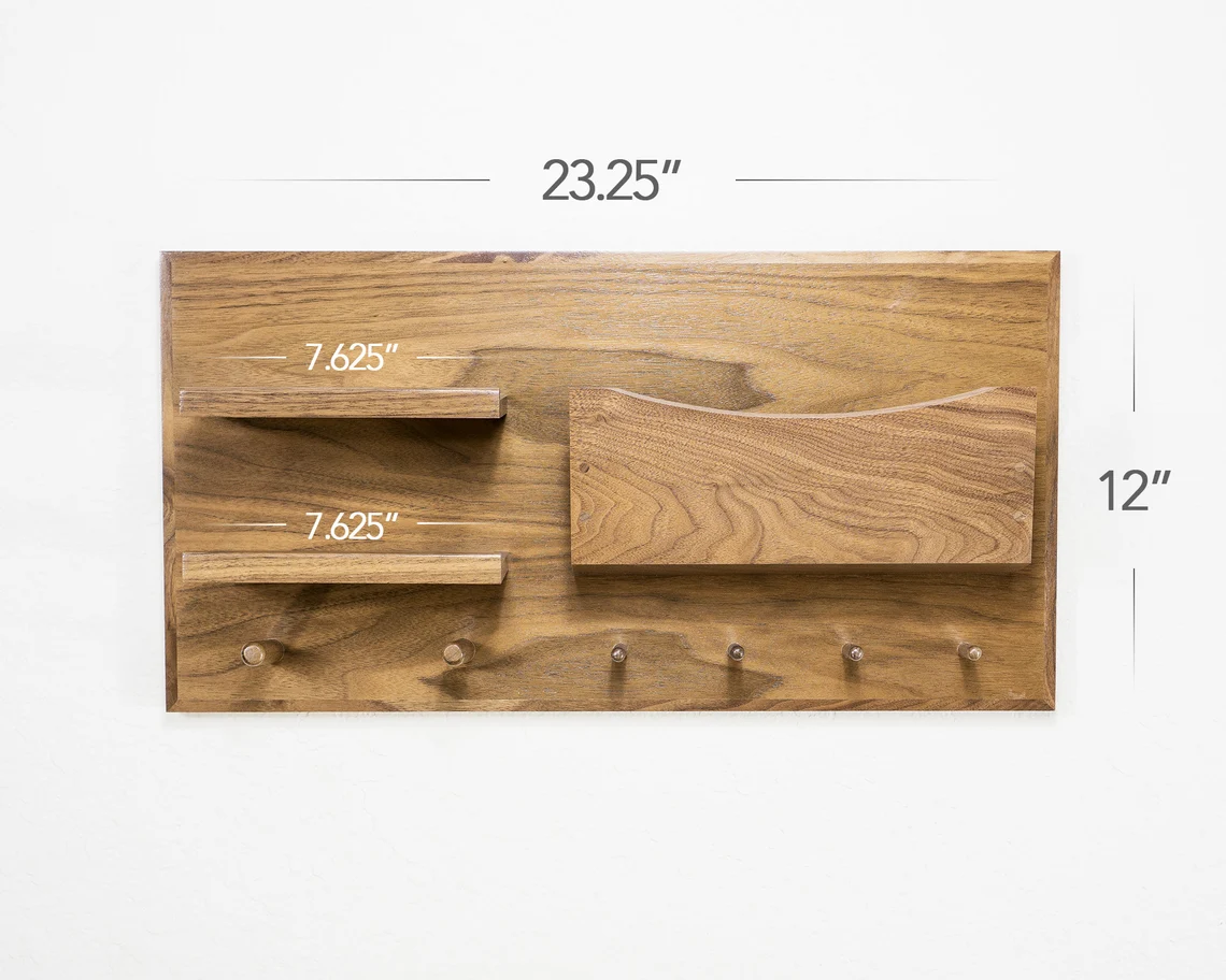 Walnut Color Entryway Mail Organizer with 2 Mail Slot Wholesale Wood Coats and Keys Organizer Modern Wood Shelf with Hook